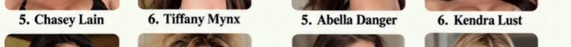Closeup of a tier list grid listing performer names Chasey Lain, Tiffany Mynx, Abella Danger, Ken...