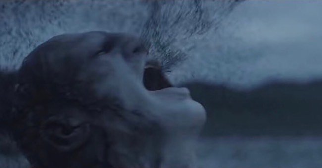 Gaunt pale humanoid figure tilts back, exhaling wispy ethereal mist from its open screaming mouth