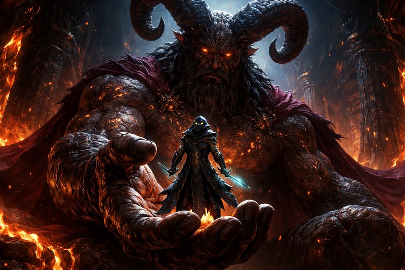 An epic fantasy scene showing a dark, horned demon | suga2309 on ...