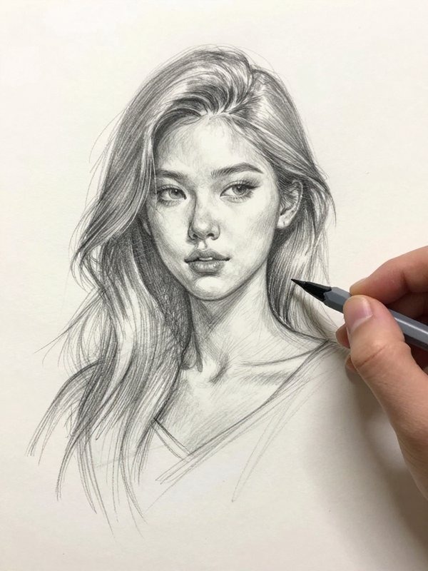Scribble with pencil to get a masterpiece female character pencil sketch.