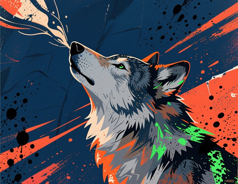 A dynamic, modern illustration of a wolf howling, | cocoayoc on ...