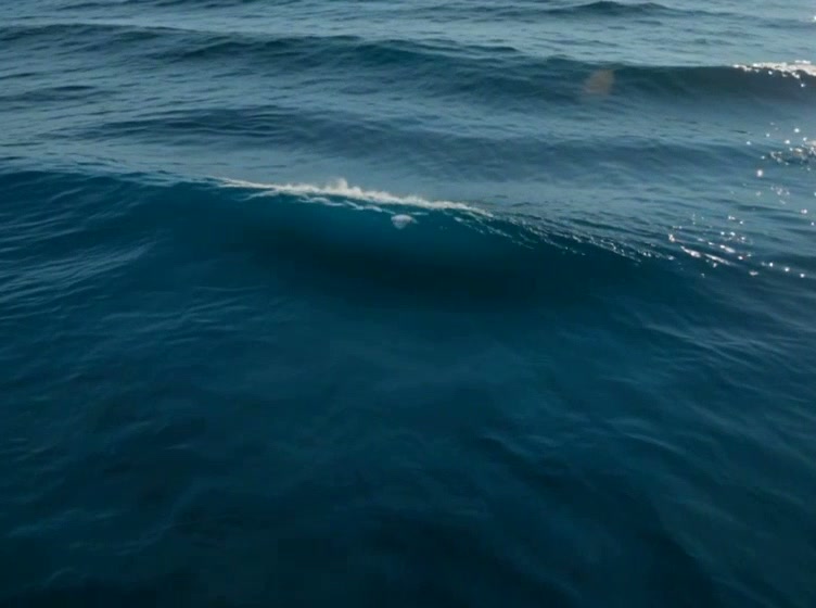 Close-up view of blue ocean waves with a gentle white crest.