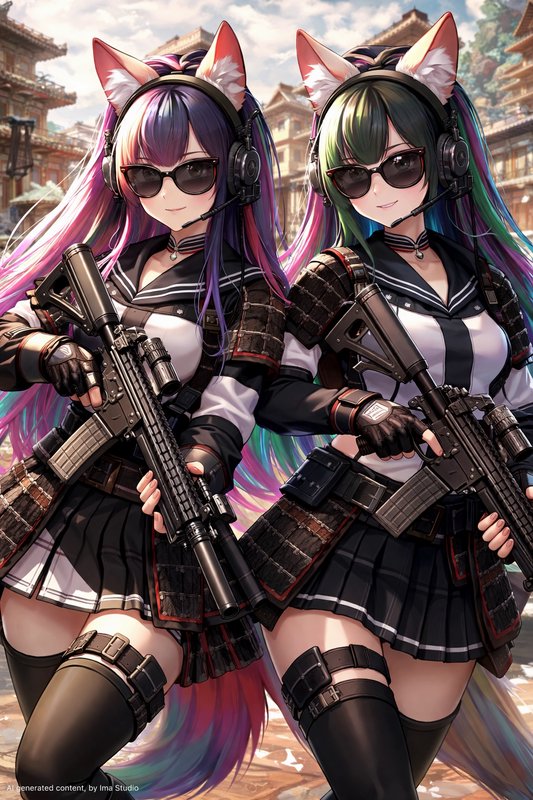 A high-detail anime illustration featuring two twi | foxy9 on ...