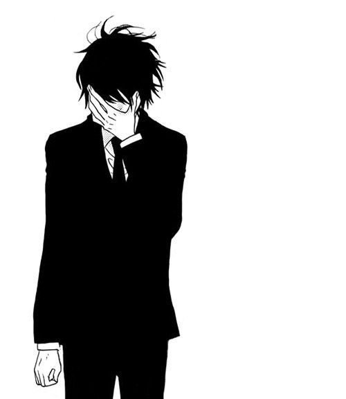 Silhouette of a man in a suit covering his face with one hand.