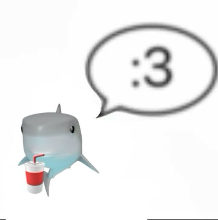 Cute cartoony shark-like creature sipping a red-straw drink.