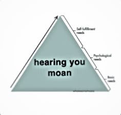 Parody Maslow's Hierarchy of Needs pyramid meme, with large central text reading "hearing you moan"