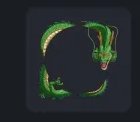 Segmented floating glossy green eastern dragon game UI icon arranged in a loose circle against a ...