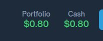 Dashboard UI showing two portfolio balances in green on a dark blue background