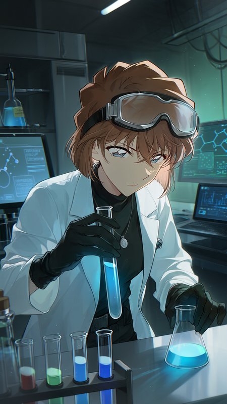 A poised anime character wearing a lab coat, prote | MrUnick on ...
