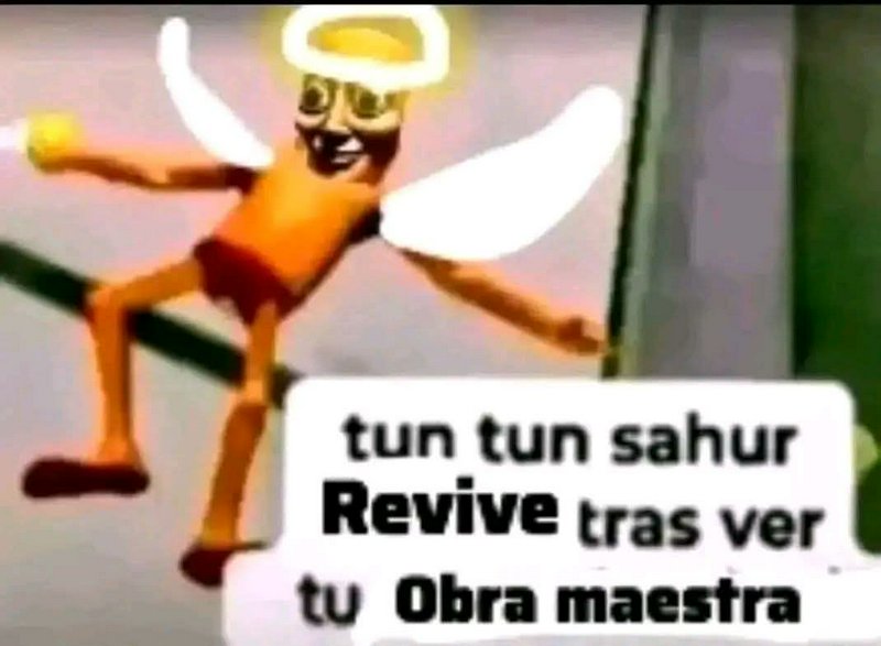 Cartoon orange humanoid with wings and a halo, leaning beside a speech bubble.