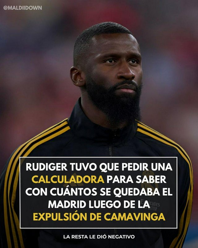 Bearded male athlete in a black and yellow tracksuit with a bold Spanish text overlay about Rudig...