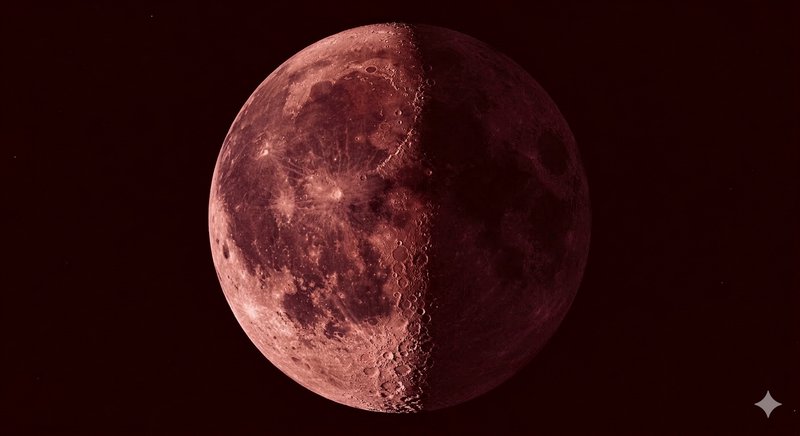 Blood Moon; a red-tinted full lunar disk with a dark shadow along the terminator.