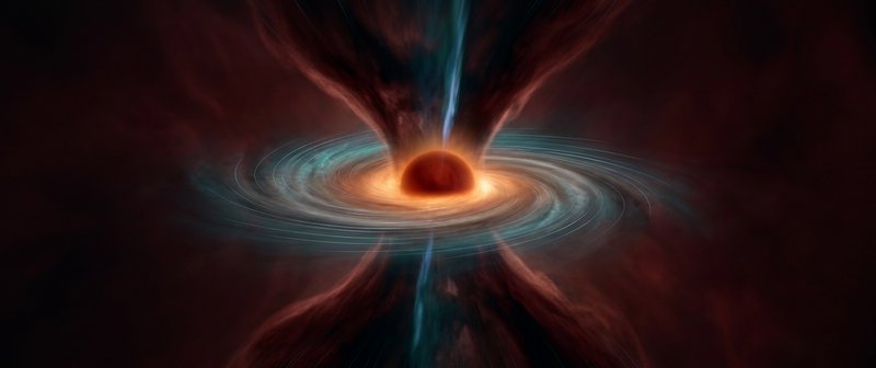 Artistic depiction of a black hole with a glowing accretion disk and relativistic jet.