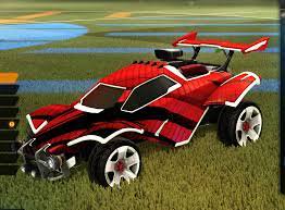 Red futuristic race car on a grassy field with white wheels.