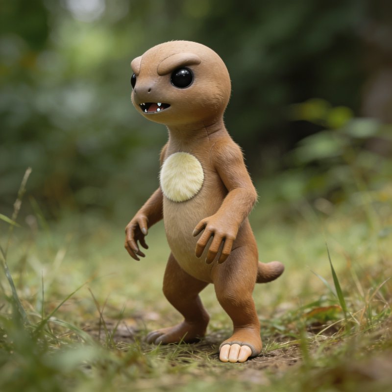 Realistic furry Charmander-style Pokemon standing on a grassy forest path