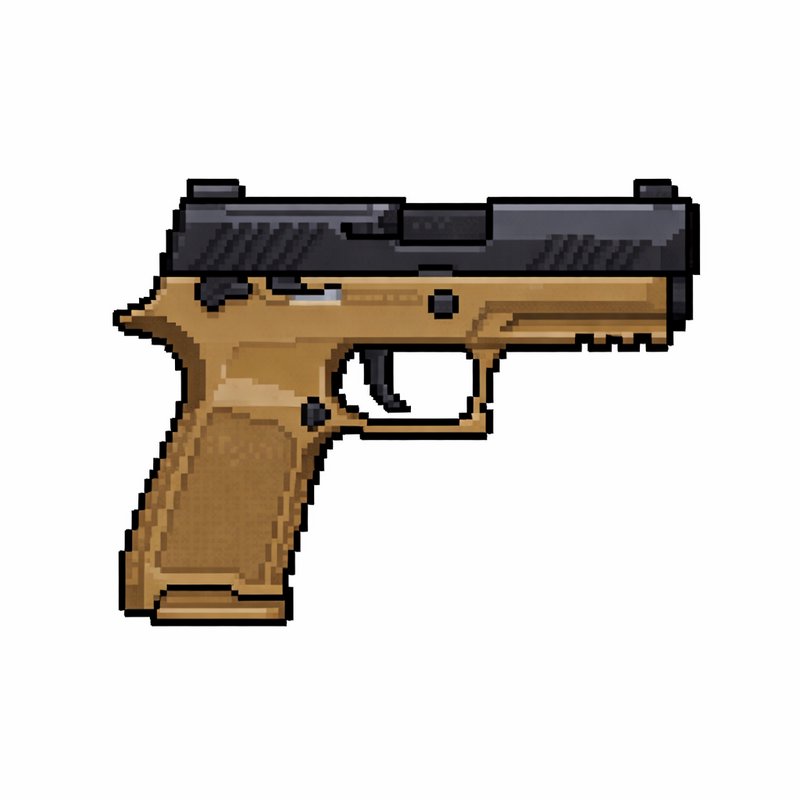 A detailed pixel art pistol featuring a tan grip a | elamtas on ...