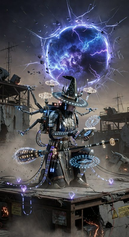 A futuristic technomancer in a detailed trench-coa | EternaSky on ...