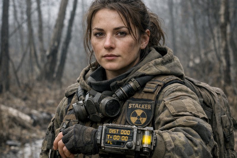 A rugged female soldier stands in a burned forest, | EternaSky on ...