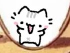 Cute white cartoon cat peeking out of a mug in a kawaii doodle style
