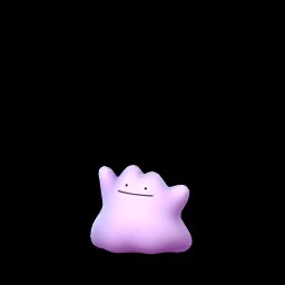 Cute purple jelly blob with a simple smile on a black background.
