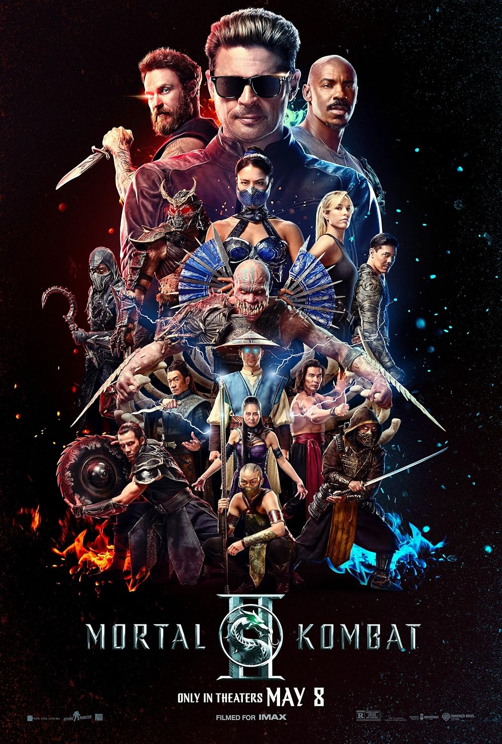 Mortal Kombat 2 movie poster collage featuring the main fighters and heroes in dynamic poses