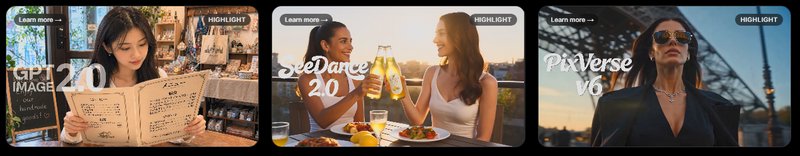 Three lifestyle montage thumbnails: a woman reading a menu in a cafe, friends toasting with drink...