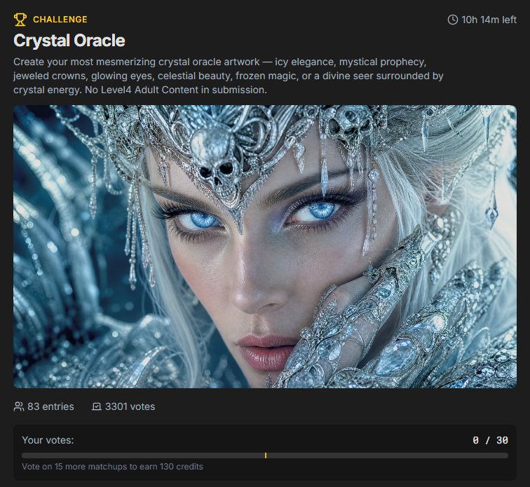Woman with icy crystal crown and glowing blue eyes in a frosty, magical portrait