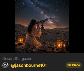 Woman stargazing through a telescope at the Milky Way, seated between glowing lanterns on a dark ...