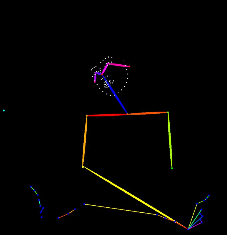 Abstract neon line art with colorful polygon shapes on a black background