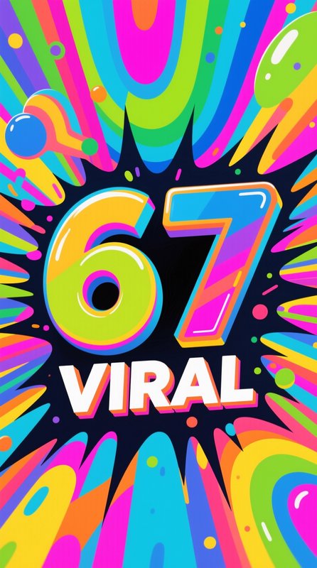 Glossy 3D number 67 above bold "VIRAL" text, framed by a bright neon exploding pop art burst back...