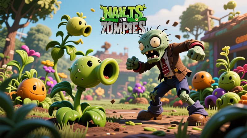 3D Plants vs Zombies fan art showing peashooter plants facing off against an approaching cartoon ...