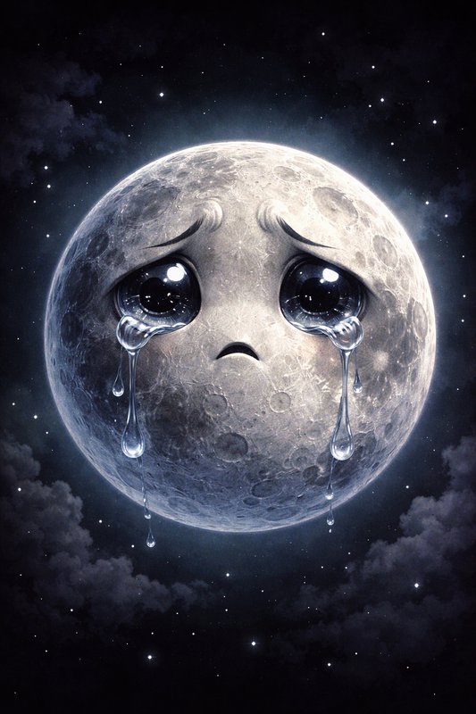 A sad, anthropomorphic moon with expressive eyes a | TesaranJ on ...