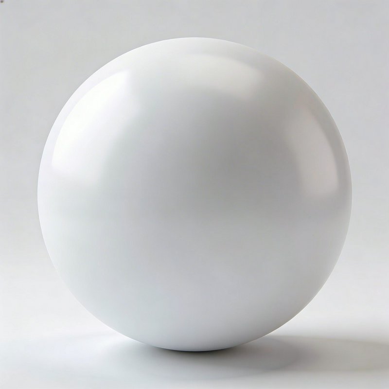 A smooth, glossy white sphere resting on a flat surface with soft shadows.