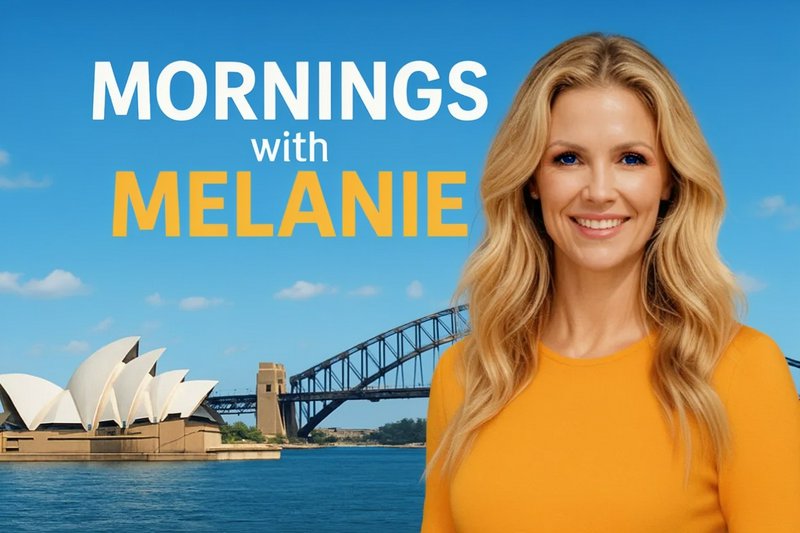 Portrait of Melanie in a yellow top with Sydney Opera House and Harbour Bridge behind.