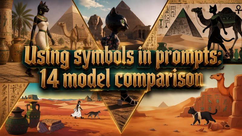 Tutorial thumbnail comparing 14 generative AI model outputs for Egyptian themed prompt art featur...