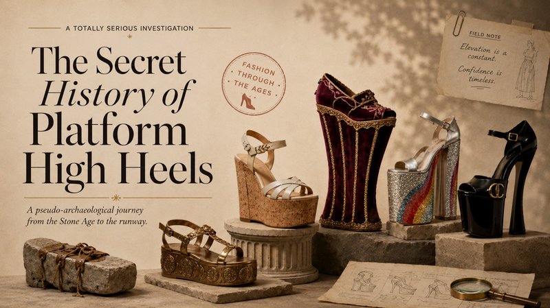 Infographic displaying the evolution of platform high heels, with historical and modern heel exam...