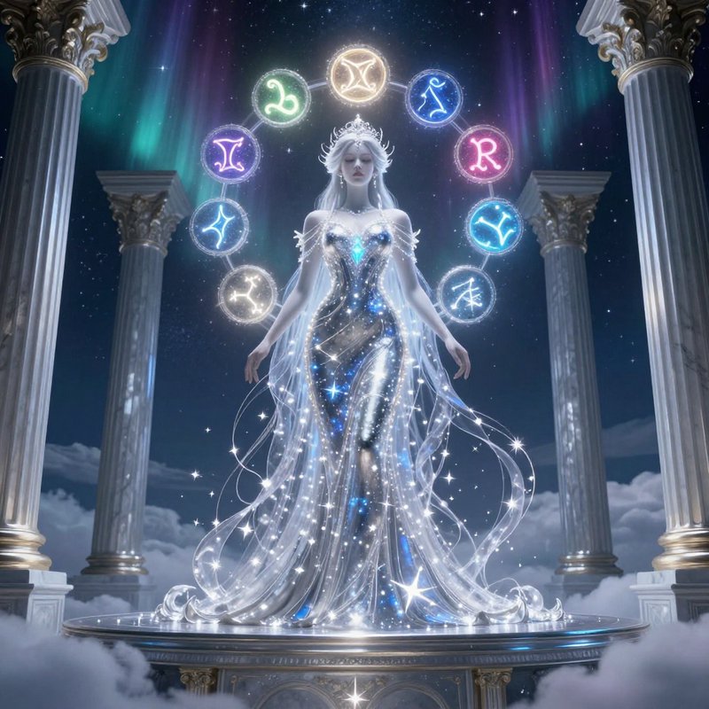 A celestial queen stands on a glowing pedestal in | underman on ...