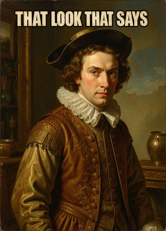 Vintage renaissance portrait meme of a stern nobleman, overlaid with bold top text reading "THAT ...