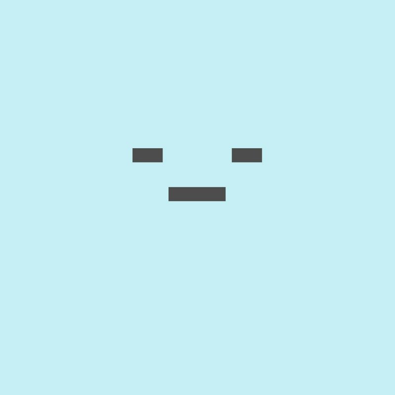 Minimalist light-blue background with a simple gray face made of three bars (two eyes and a mouth)