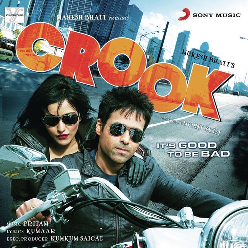 Movie poster for Crook featuring a man and woman on a motorcycle against a neon-tinged city stree...