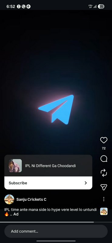 Blue Telegram paper plane logo on dark background with on-screen comments and UI elements.