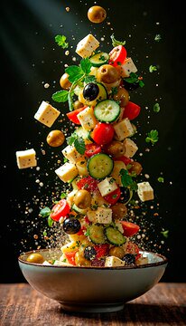Colorful fruit and cheese skewers bursting from a bowl against a dark background