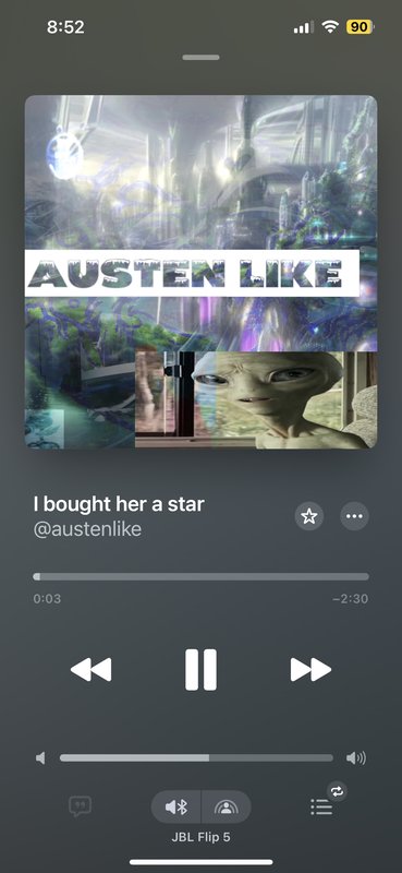 Music player screenshot featuring a collage album cover with “AUSTENLIKE” text and playback contr...