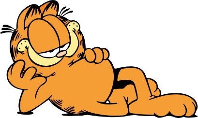 Garfield the orange cartoon cat lounging with a relaxed smile.