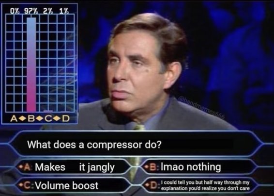 TV game show contestant posing with a multiple-choice question about compressors and a left-side ...