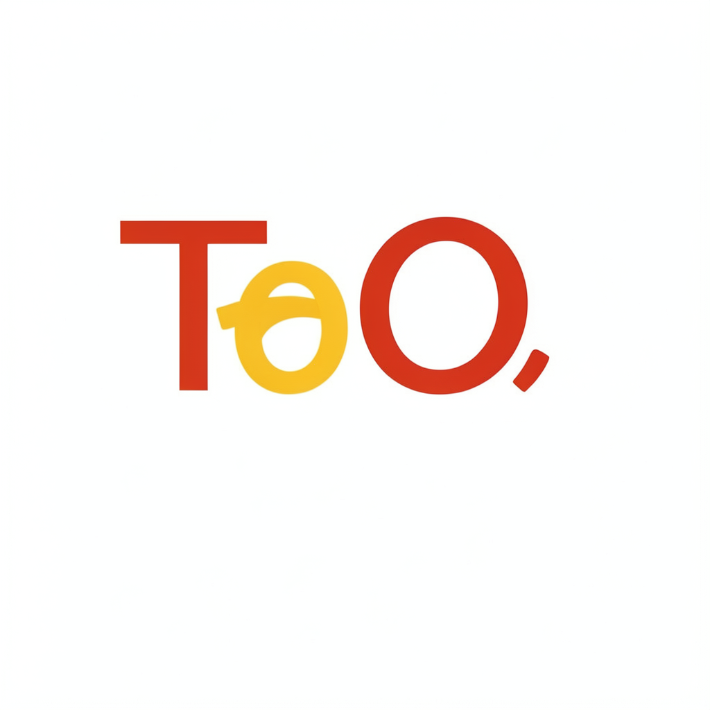Minimalist stylized TeO. wordmark logo with bold red and yellow typography on a plain white background