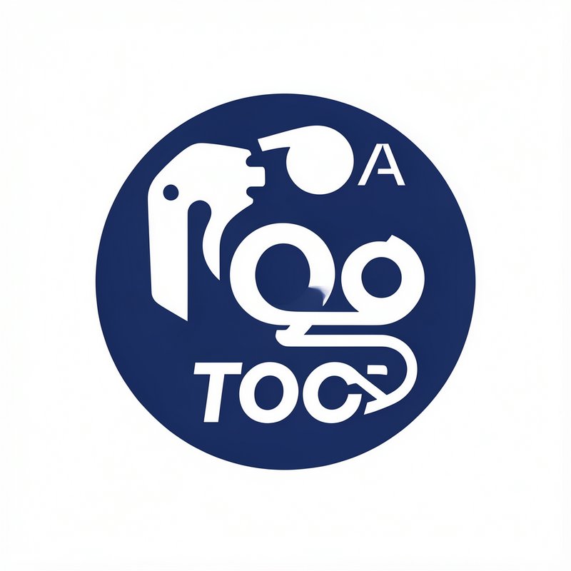 Navy blue circular logo with abstract white stylized graphic and letter elements on a plain white...