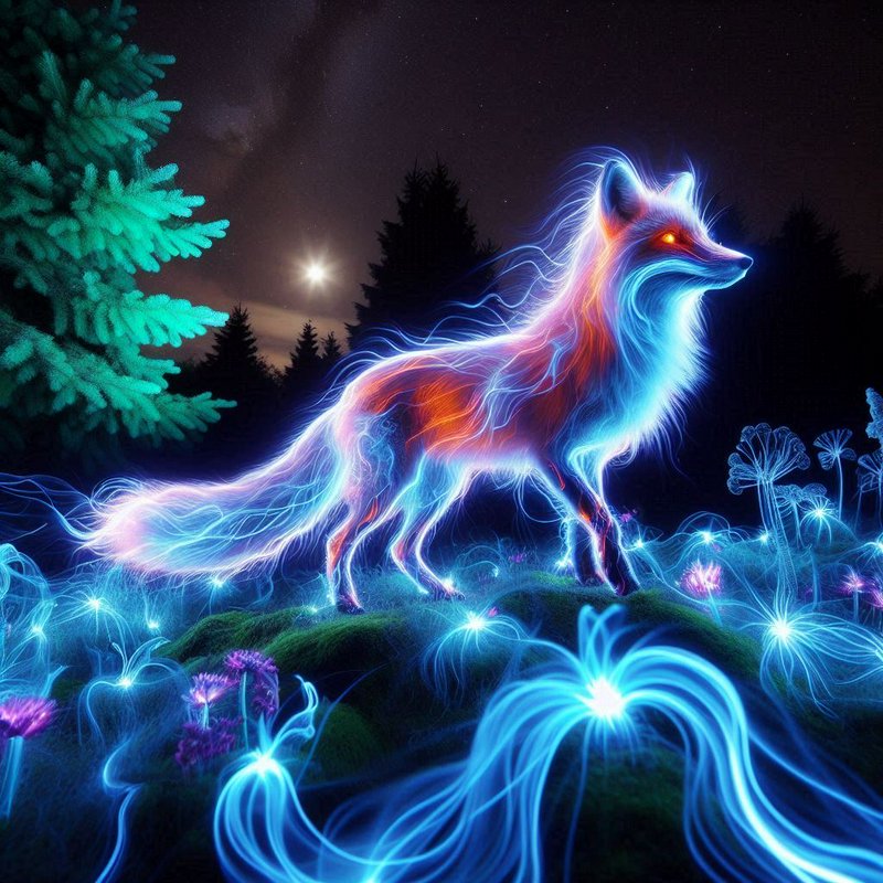 A fantasy night scene featuring a luminescent fox | anyafoxx on ...