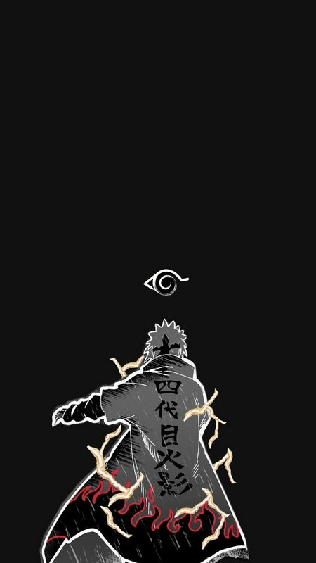 Anime character in a dark cloak with kanji on the back, surrounded by jagged red flames against a black background.