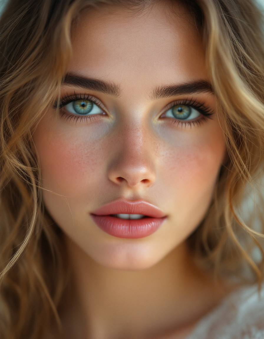 Close up portrait of a young woman with wavy blonde hair — AI art by ...